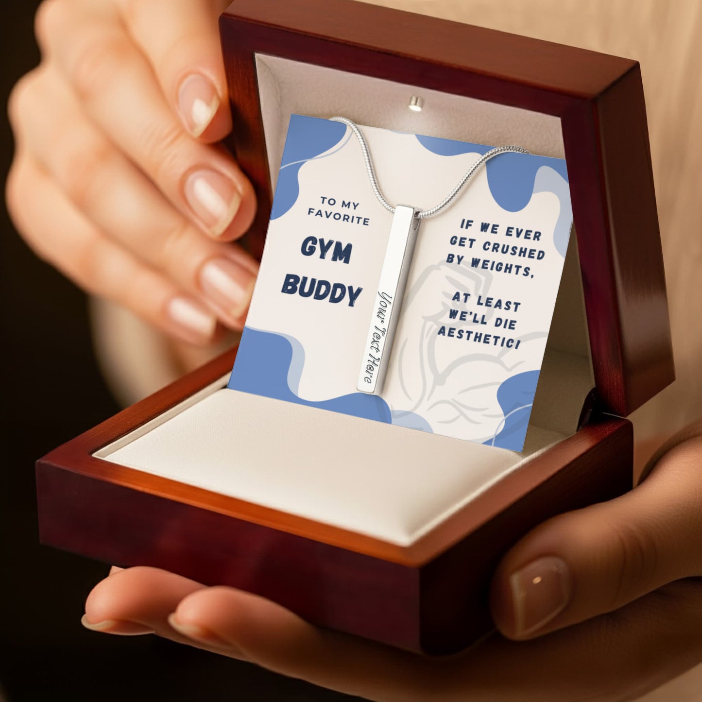 Engraved Stick Necklace for Gym Buddy – Funny Fitness Gift for Gym Partner, Personalized Jewelry, Workout Partner Gift