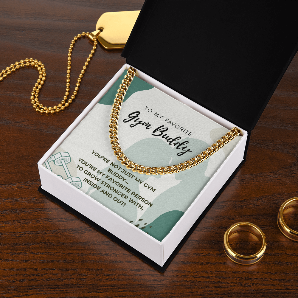Cuban Link Chain for Husband or Boyfriend – Gym Buddy Gift | Romantic Fitness Jewelry | ‘You're Not Just My Gym Buddy' Message Card
