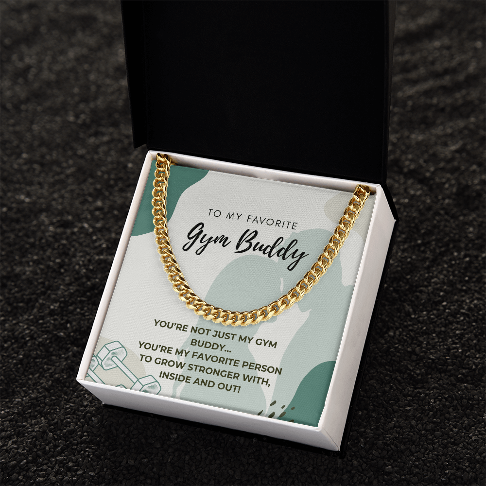 Cuban Link Chain for Husband or Boyfriend – Gym Buddy Gift | Romantic Fitness Jewelry | ‘You're Not Just My Gym Buddy' Message Card