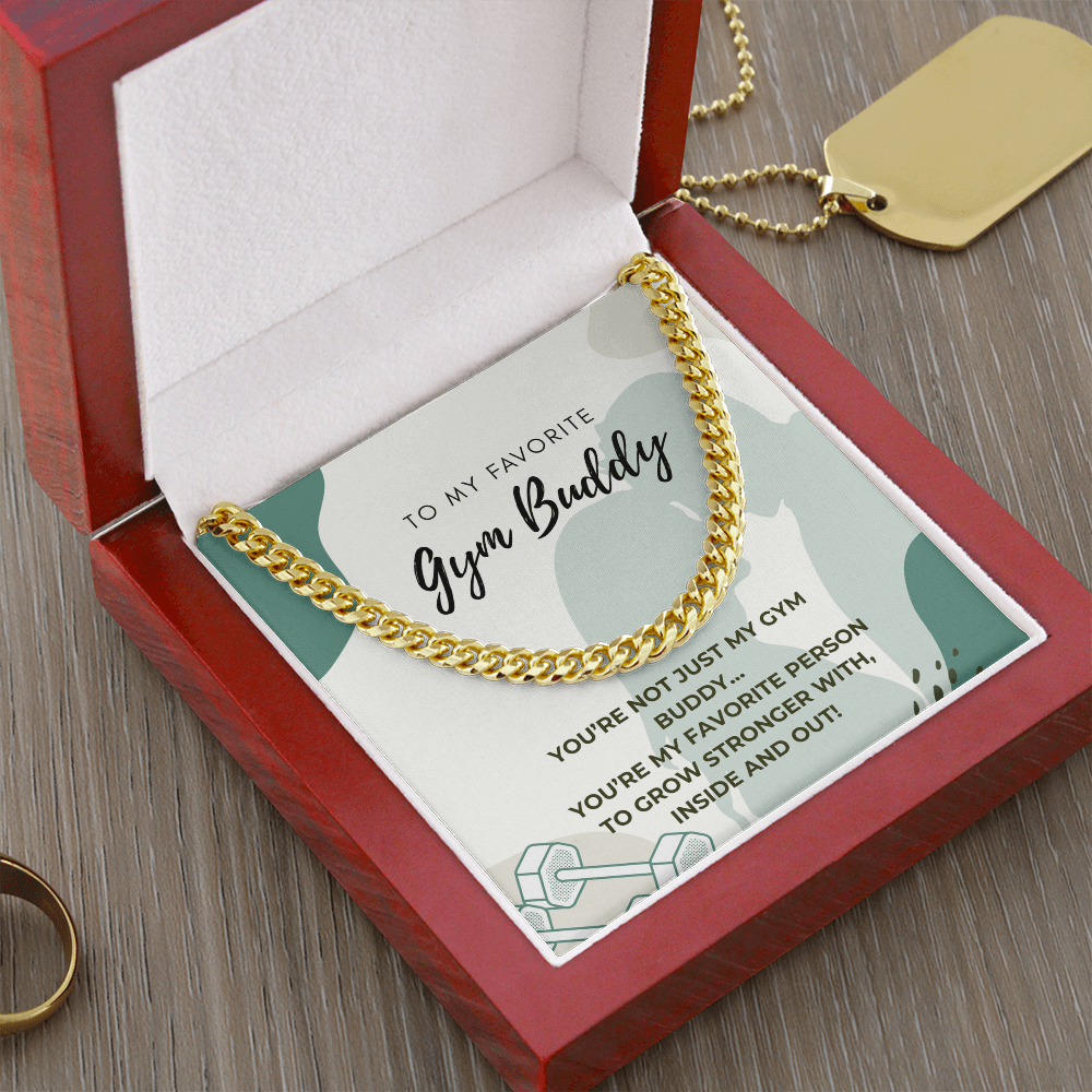 Cuban Link Chain for Husband or Boyfriend – Gym Buddy Gift | Romantic Fitness Jewelry | ‘You're Not Just My Gym Buddy' Message Card
