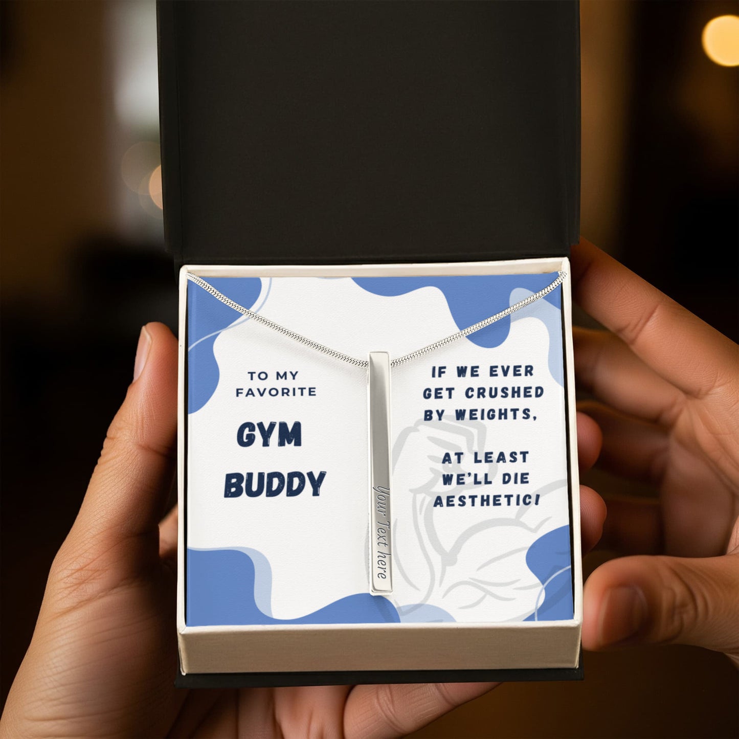 Engraved Stick Necklace for Gym Buddy – Funny Fitness Gift for Gym Partner, Personalized Jewelry, Workout Partner Gift