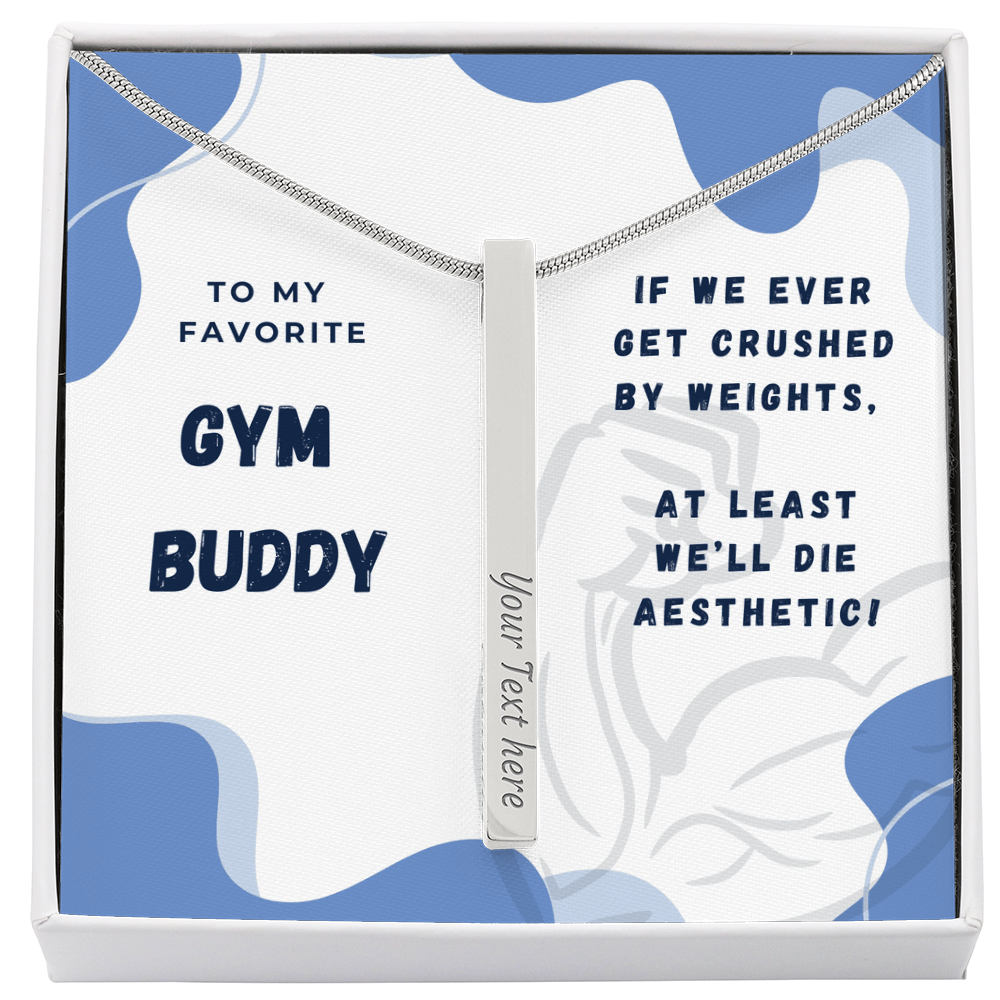 Engraved Stick Necklace for Gym Buddy – Funny Fitness Gift for Gym Partner, Personalized Jewelry, Workout Partner Gift