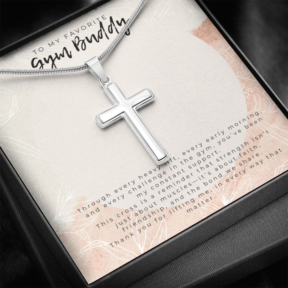 Cross Necklace for Gym Buddy – Inspirational Fitness Jewelry | “Through Every Heavy Lift…” Message Card | Motivational Gift for Workout Partner, Best Friend, or Loved One