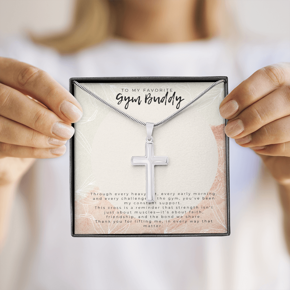Cross Necklace for Gym Buddy – Inspirational Fitness Jewelry | “Through Every Heavy Lift…” Message Card | Motivational Gift for Workout Partner, Best Friend, or Loved One