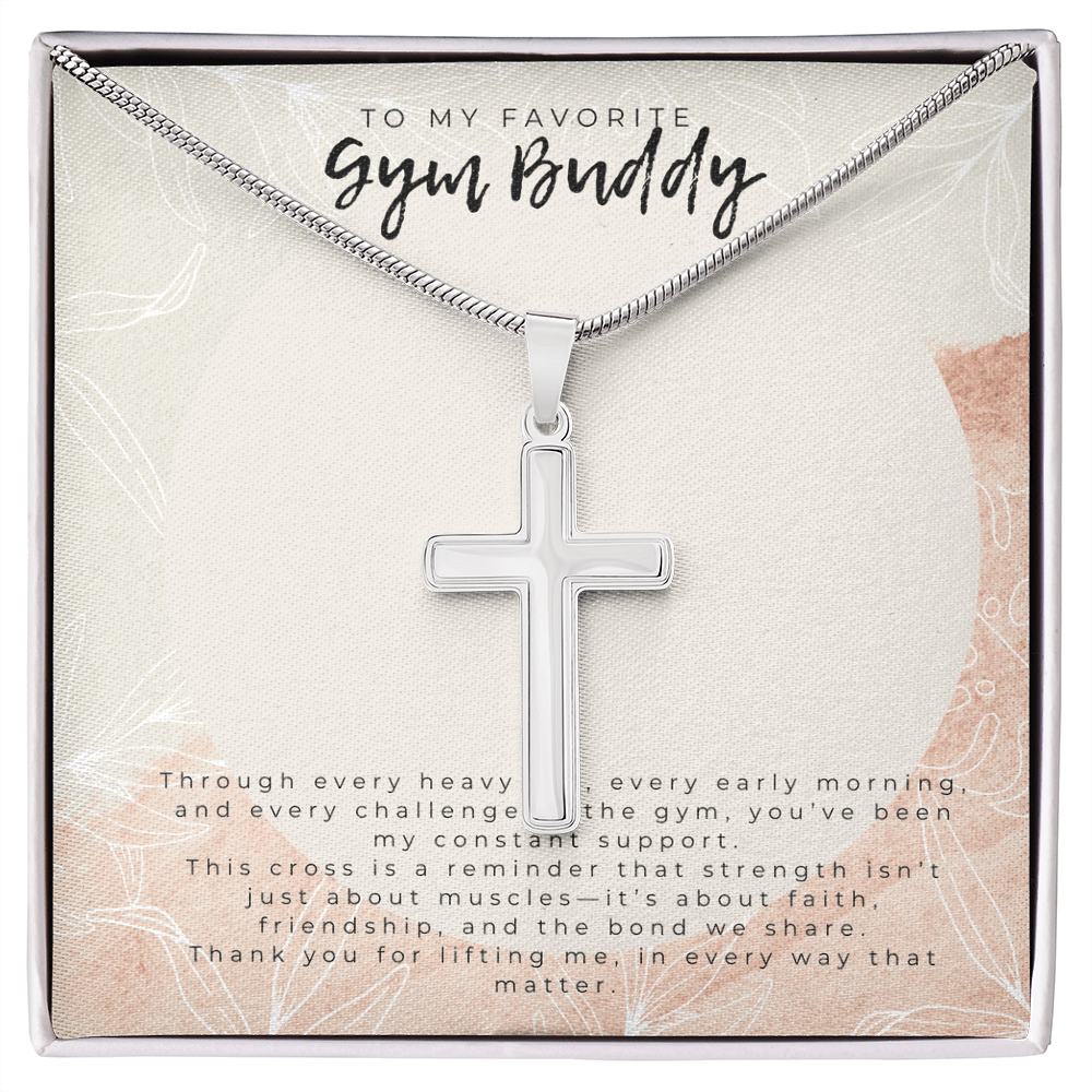 Cross Necklace for Gym Buddy – Inspirational Fitness Jewelry | “Through Every Heavy Lift…” Message Card | Motivational Gift for Workout Partner, Best Friend, or Loved One