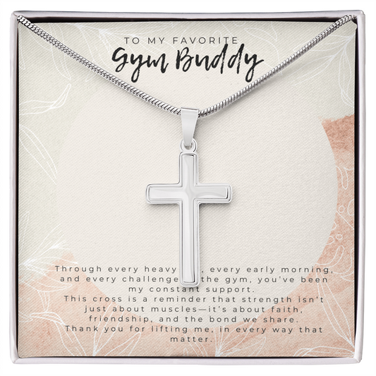 Cross Necklace for Gym Buddy – Inspirational Fitness Jewelry | “Through Every Heavy Lift…” Message Card | Motivational Gift for Workout Partner, Best Friend, or Loved One