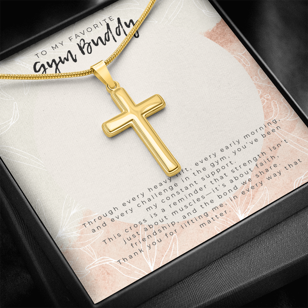 Cross Necklace for Gym Buddy – Inspirational Fitness Jewelry | “Through Every Heavy Lift…” Message Card | Motivational Gift for Workout Partner, Best Friend, or Loved One
