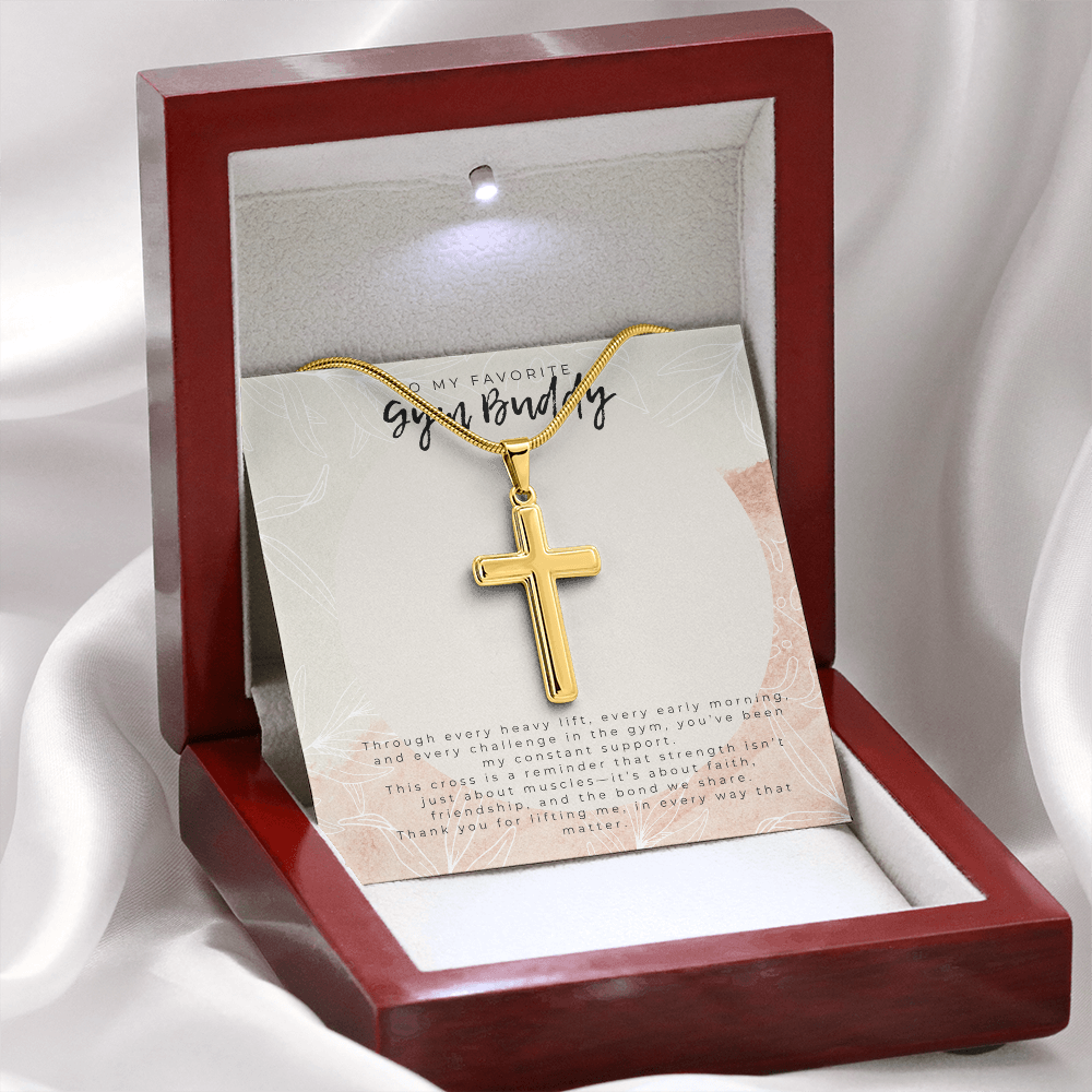 Cross Necklace for Gym Buddy – Inspirational Fitness Jewelry | “Through Every Heavy Lift…” Message Card | Motivational Gift for Workout Partner, Best Friend, or Loved One