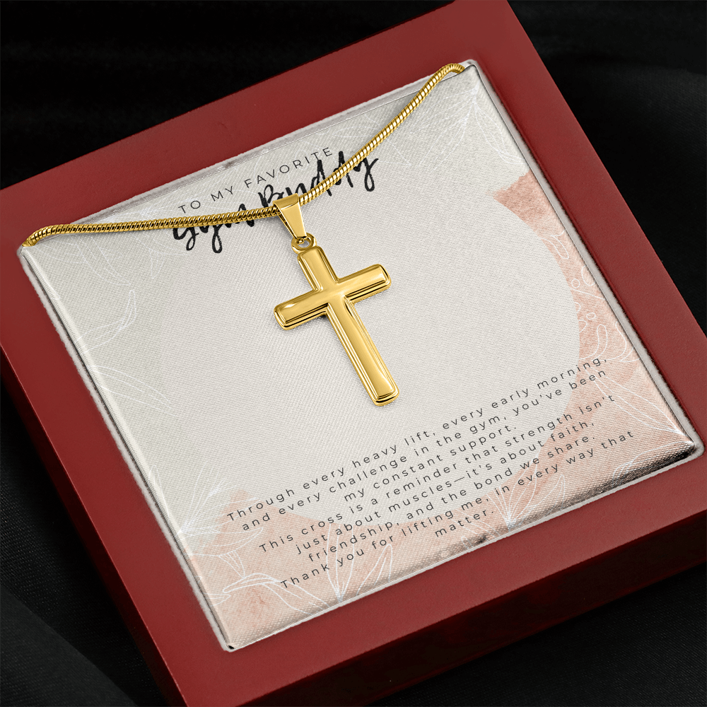 Cross Necklace for Gym Buddy – Inspirational Fitness Jewelry | “Through Every Heavy Lift…” Message Card | Motivational Gift for Workout Partner, Best Friend, or Loved One